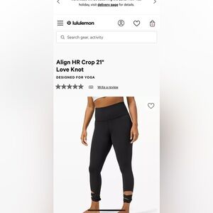 Lululemon Align HighRise crop love knot
